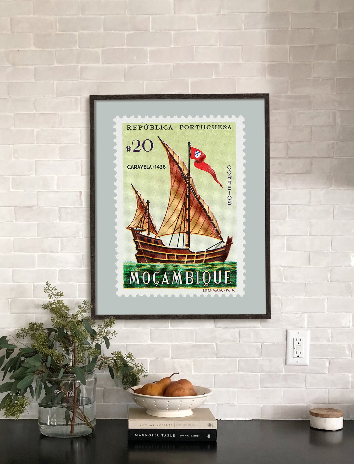 Portuguese Stamp Collection, Moçambique Ship, Philately, Wall Hanging, Home Decor, Poster, Gift idea