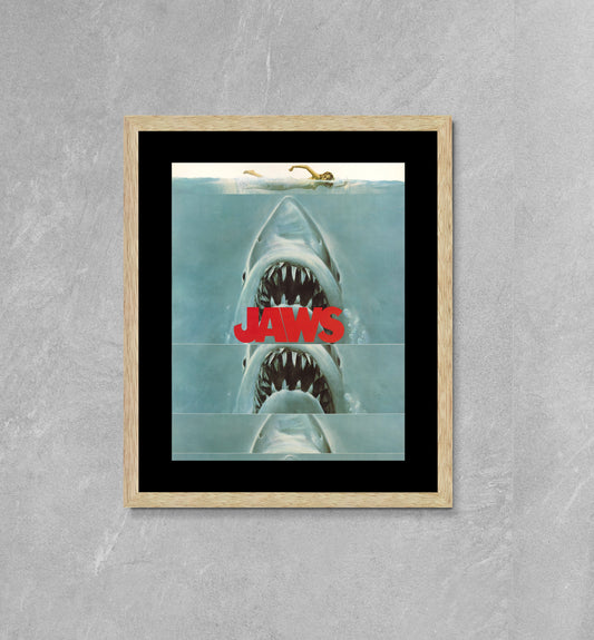 Jaws Movie Poster 1975 Framed Canvas Print, Vintage Poster, Advertising Poster, Movie Poster, Film Poster Print Framed Canvas Wall Art