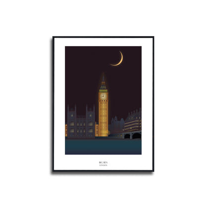 Big Ben London Poster Framed Canvas Print, London Clock Tower, Vector poster, London UK, abstract poster, illustration poster, canvas art
