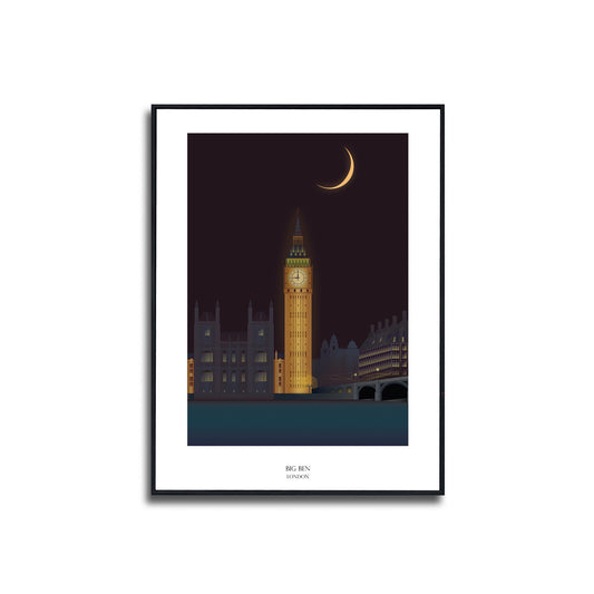 Big Ben London Poster Framed Canvas Print, London Clock Tower, Vector poster, London UK, abstract poster, illustration poster, canvas art
