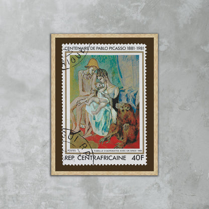 The Acrobat Family Stamp Art Postage, Painting by Pablo Picasso, Still Life Poster, Vintage Poster, Central Africa, Travel Poster Prints