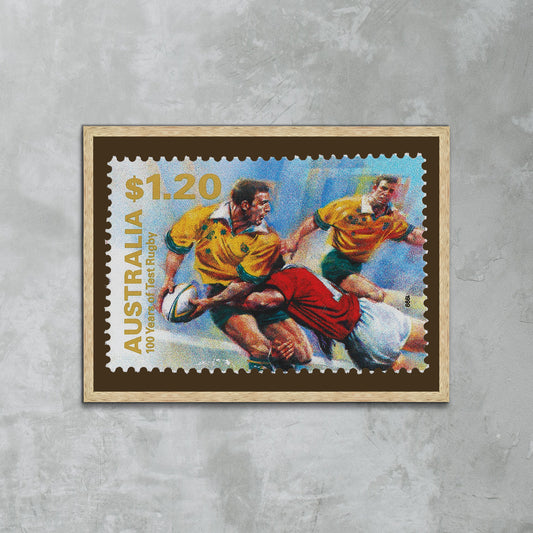 Rugby World Cup Stamp Art Postage, Australia Stamp, 100 years of Test Rugby, Vintage Poster, Travel Poster Prints, canvas wall art, gift