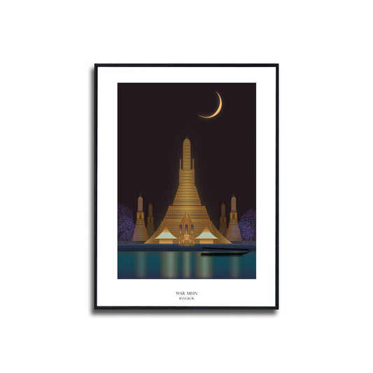 War Arun Poster Framed Canvas Print, Bangkok City Poster, Vector poster, Bangkok Thailand, abstract poster, illustration poster, canvas art