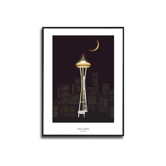 Seattle Space Needle Poster Framed Canvas Print, Tower Poster, Vector poster, abstract poster, city poster, illustration poster, canvas art