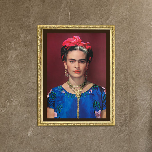 Frida Kahlo Portrait with blue satin blouse Exclusive Frame Canvas, Frida Kahlo style, New York 1939, Mexico, canvas Wall Art Decoration