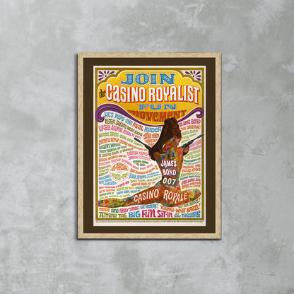 Casino Royale, 1967 James Bond 007 Film Poster Framed Canvas Print, Pop Culture, Vintage Poster, Movie Poster, Advertise Poster, wall art