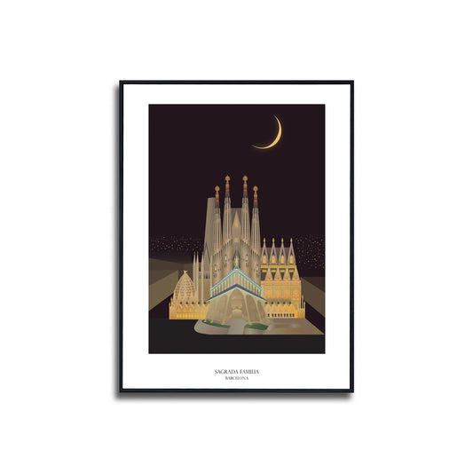 La Sagrada Familia Poster Framed Canvas Print, Barcelona Spain Poster, Spanish Gothic Architecture, illustration poster, canvas art
