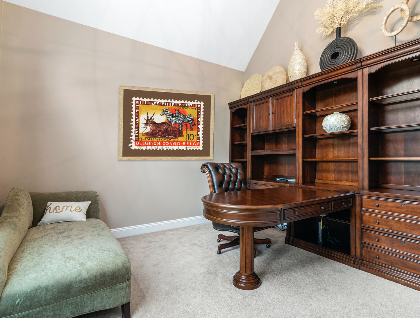 Belgisch Congo Belge Stamp, Vintage African Stamp Art Postage Framed Canvas Print, African Hippotigris, African Zebra, Travel Poster Prints