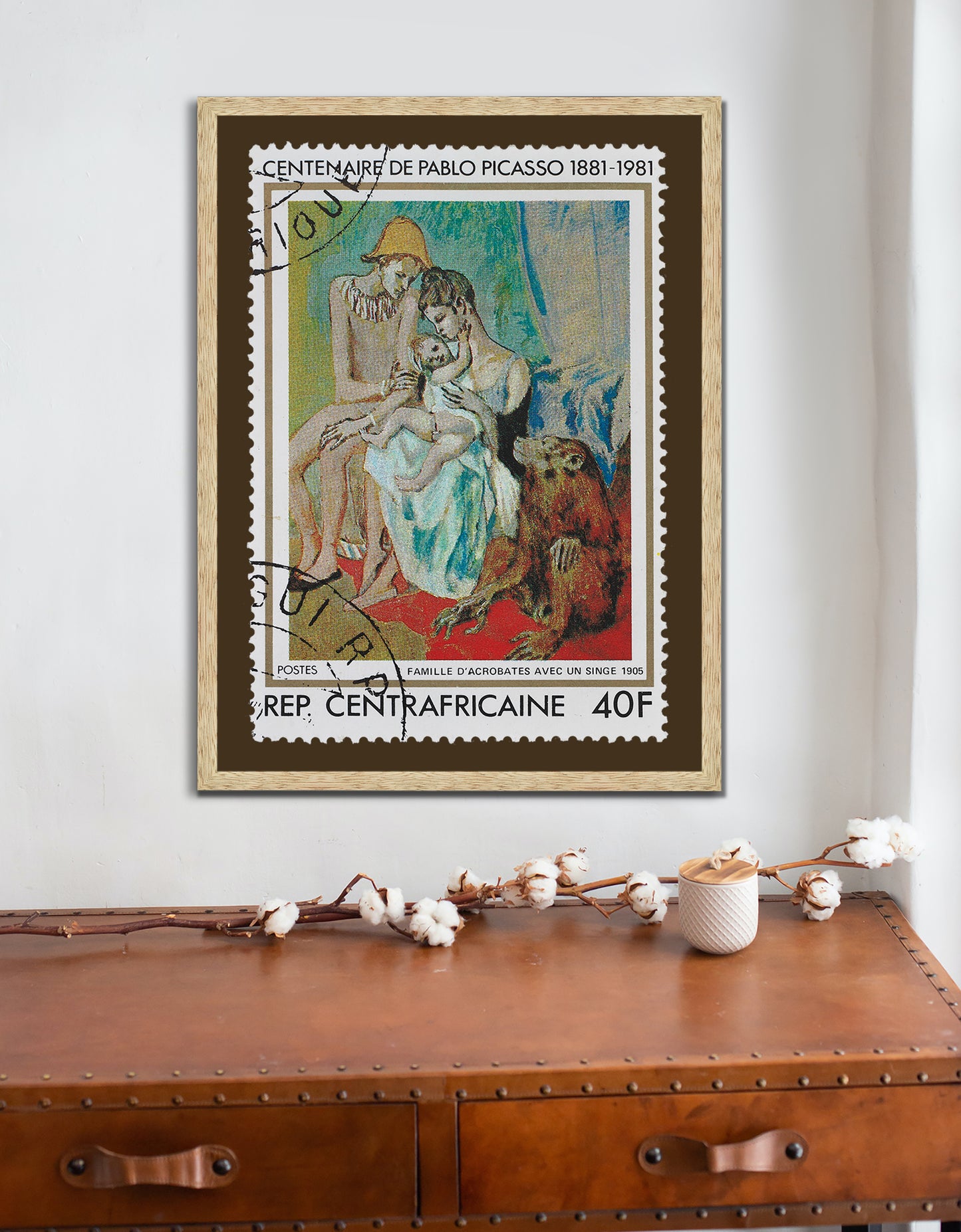 The Acrobat Family Stamp Art Postage, Painting by Pablo Picasso, Still Life Poster, Vintage Poster, Central Africa, Travel Poster Prints