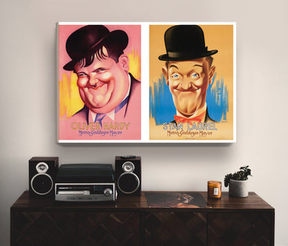 Stan Laurel and Oliver Hardy Circa 1938 MGM Celebrity Movie Poster Print Canvas, Vintage Poster, Film Advertising Poster, Canvas Wall art