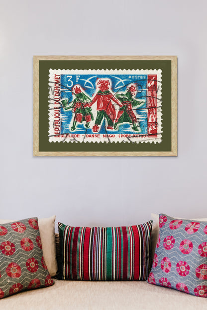 Republic of Dahomey Stamp, Vintage African Stamp Art Postage, African dance, Danse Nago, Printed Picture Wall Art , Travel Poster Prints