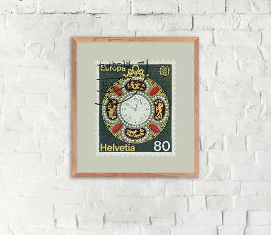 Switzerland Stamp Collection, Clock, Poster, Wall Hangings, Home Decor, Gift idea