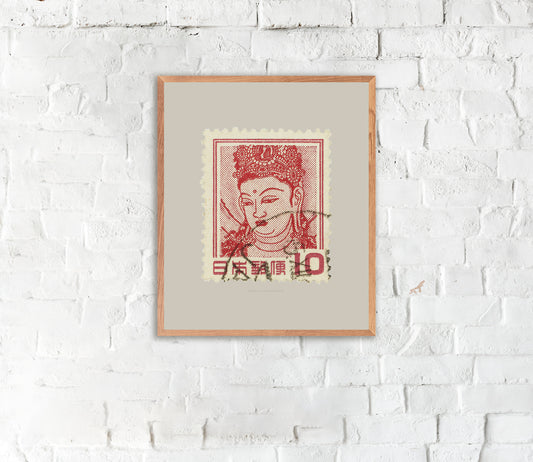 Japan Stamp Collection, Kannon, The Goddess of Mercy, Philately, Poster, Wall Hanging, Home Decor, Gift idea
