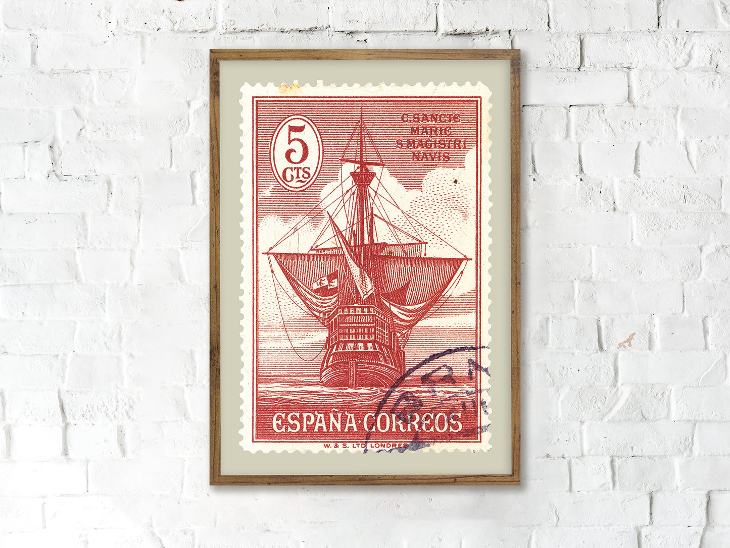 Spain Stamp Collection, Ship Santa Maria, Poster, Wall Hangings, Home Decor, Gift idea