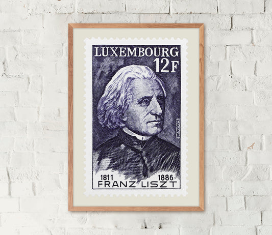 Luxembourg Stamp Collection, Franz Liszt, Philately, Wall Hanging, Home Decor, Poster, Gift idea