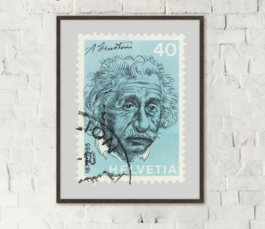 Einstein Stamp Poster Fine Art Print, Switzerland Stamp, Philately Postage, Vintage Framed Poster, Gift ideas