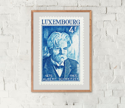 Luxembourg Stamp Collection, Albert Schweitzer, Philately, Wall Hanging, Home Decor, Poster, Gift idea