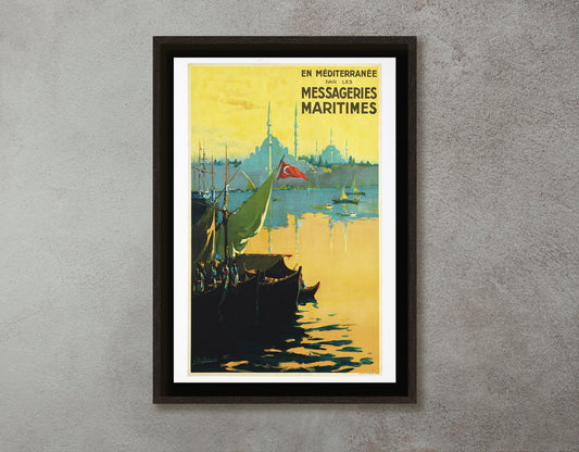 Les Messageries Maritimes Poster, Framed Picture, Vintage, Wall Hangings, Home Decor, Gift idea, Painting