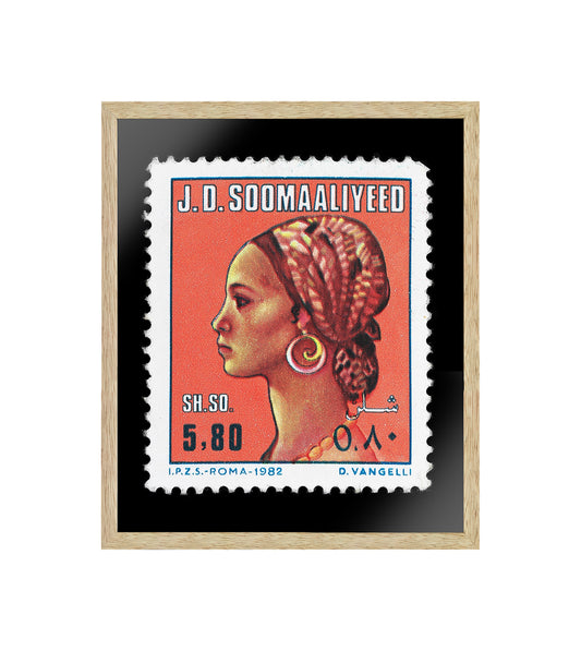 Vintage African Stamp Art Postage, Somalia Stamp, Black Woman Portrait Art, Printed Picture Wall Art Decoration, Travel Poster Prints