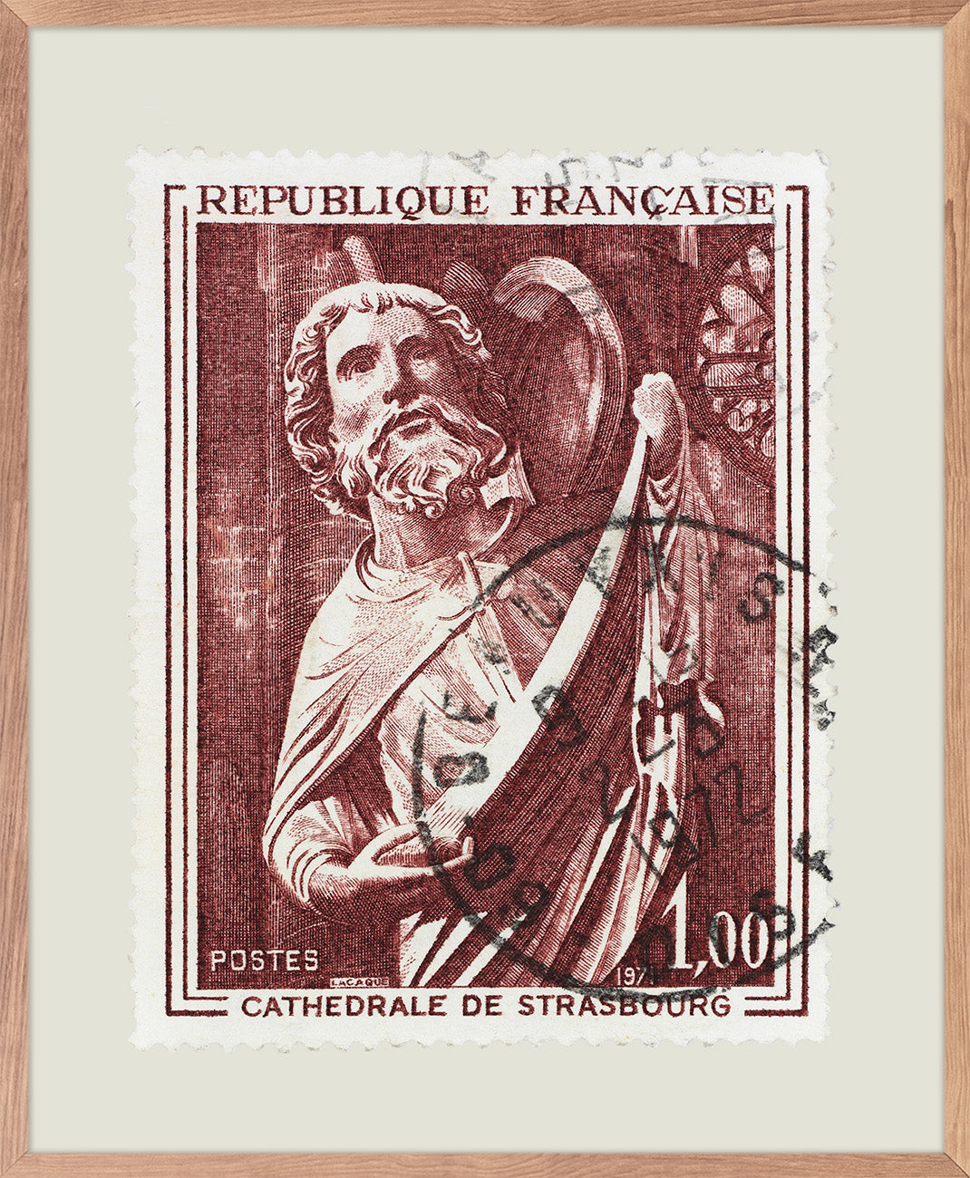 French Stamp Collection, Sculptor of Cathedrale Strasbourg, Philately, Wall Hanging, Home Decor, Poster, Gift idea