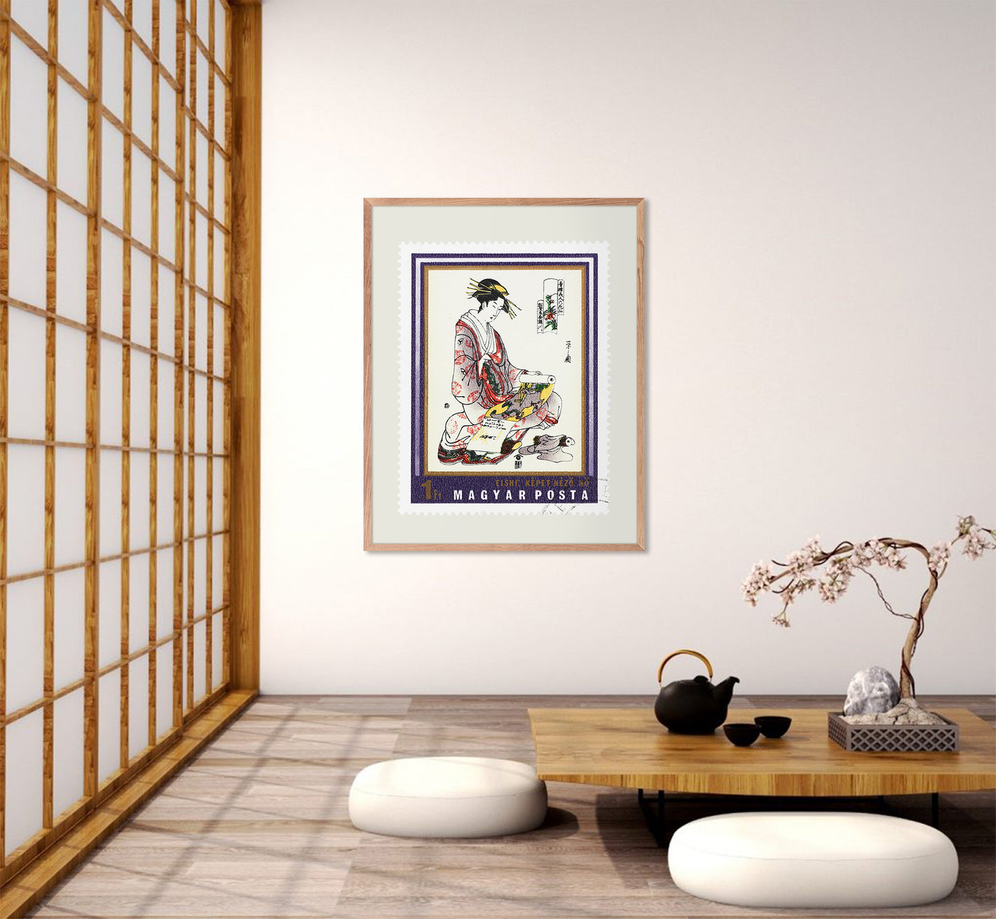 Hungary Stamp Collection, Geisha painting, Yeishi, Philately, Wall Hanging, Home Decor, Poster, Gift idea