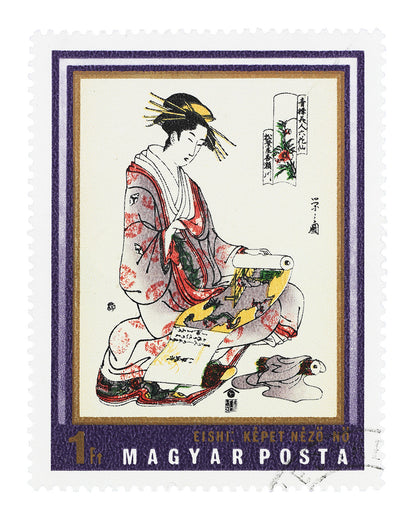 Hungary Stamp Collection, Geisha painting, Yeishi, Philately, Wall Hanging, Home Decor, Poster, Gift idea