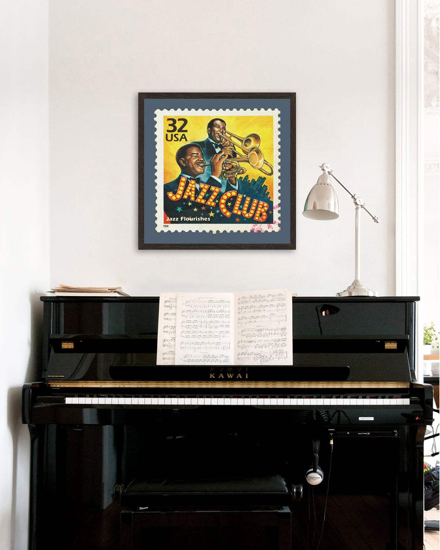 America Stamp Collection, Jazz Club, Philately, Wall Hangings, Home Decor, Gift idea