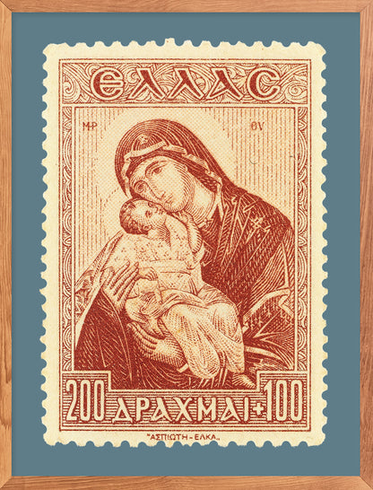 Greece Stamp Collection, Madonna, Philately, Poster, Wall Hangings, Home Decor, Gift idea