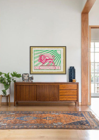 Persian Stamp Collection, Lion with Sword, Wall Hangings, Home Decor, Gift idea