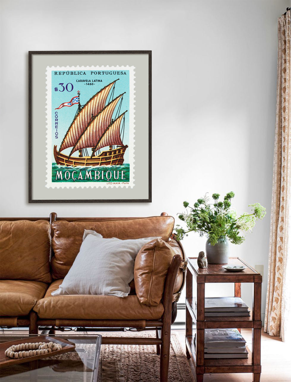 Portuguese Stamp Collection, Moçambique Ship, Philately, Wall Hanging, Home Decor, Poster, Gift idea