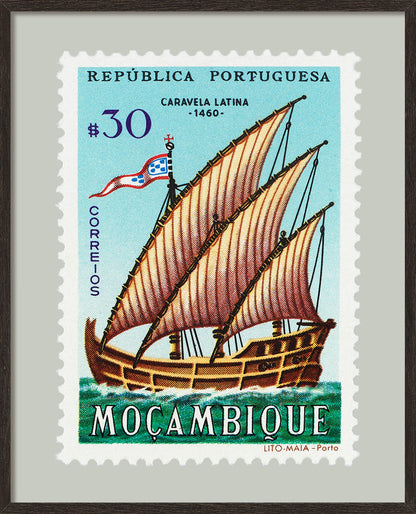 Portuguese Stamp Collection, Moçambique Ship, Philately, Wall Hanging, Home Decor, Poster, Gift idea