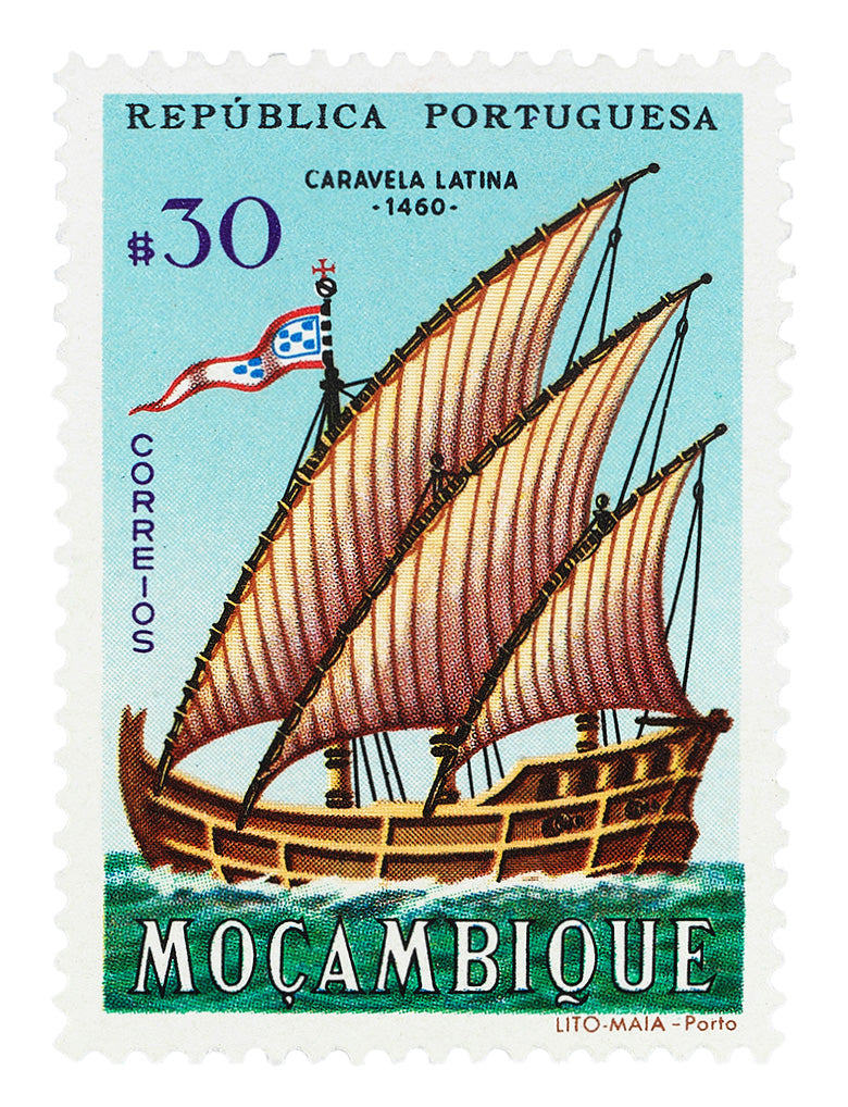 Portuguese Stamp Collection, Moçambique Ship, Philately, Wall Hanging, Home Decor, Poster, Gift idea