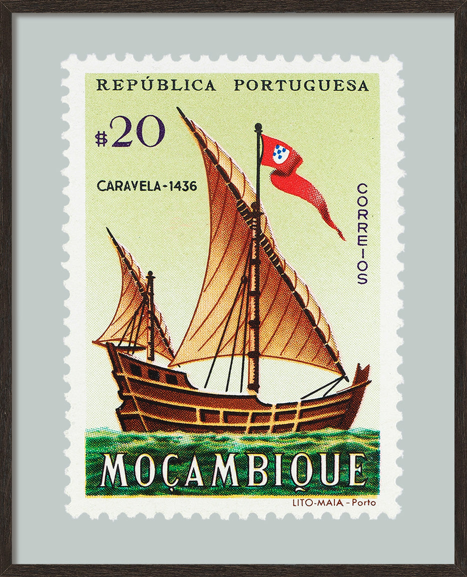 Portuguese Stamp Collection, Moçambique Ship, Philately, Wall Hanging, Home Decor, Poster, Gift idea