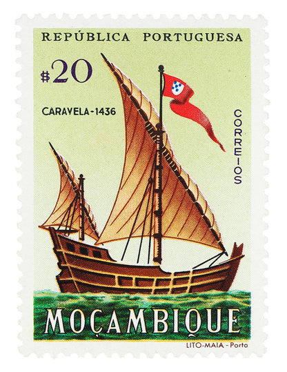 Portuguese Stamp Collection, Moçambique Ship, Philately, Wall Hanging, Home Decor, Poster, Gift idea