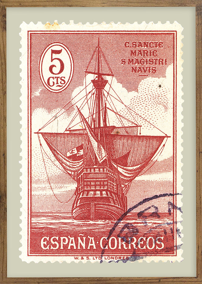 Spain Stamp Collection, Ship Santa Maria, Poster, Wall Hangings, Home Decor, Gift idea