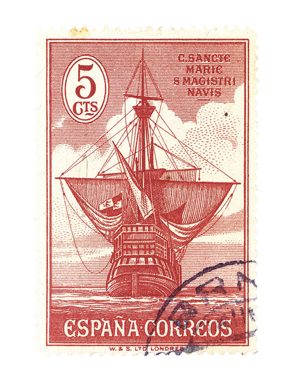 Spain Stamp Collection, Ship Santa Maria, Poster, Wall Hangings, Home Decor, Gift idea