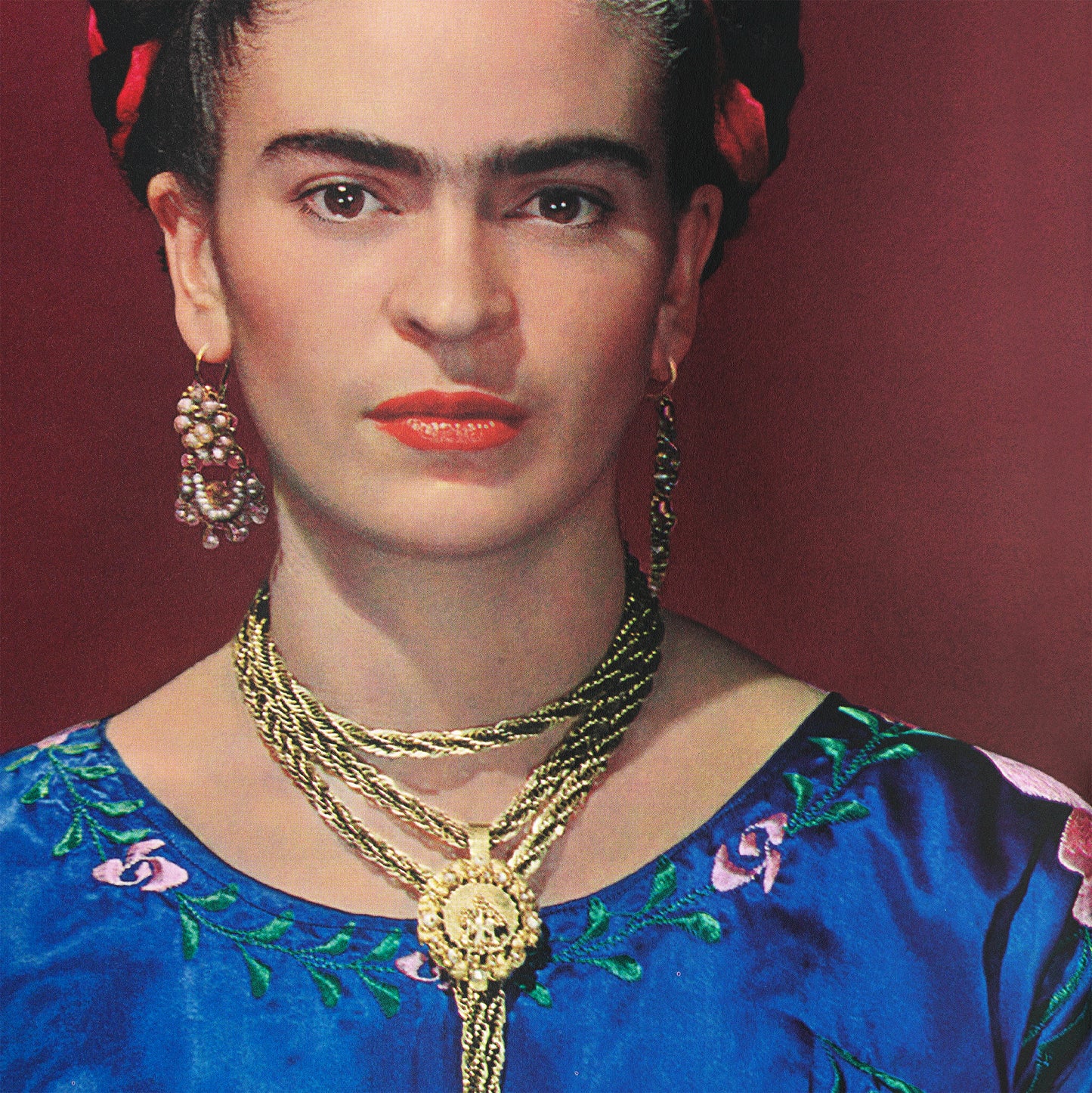 Frida Kahlo Portrait with blue satin blouse Exclusive Frame Canvas, Frida Kahlo style, New York 1939, Mexico, canvas Wall Art Decoration