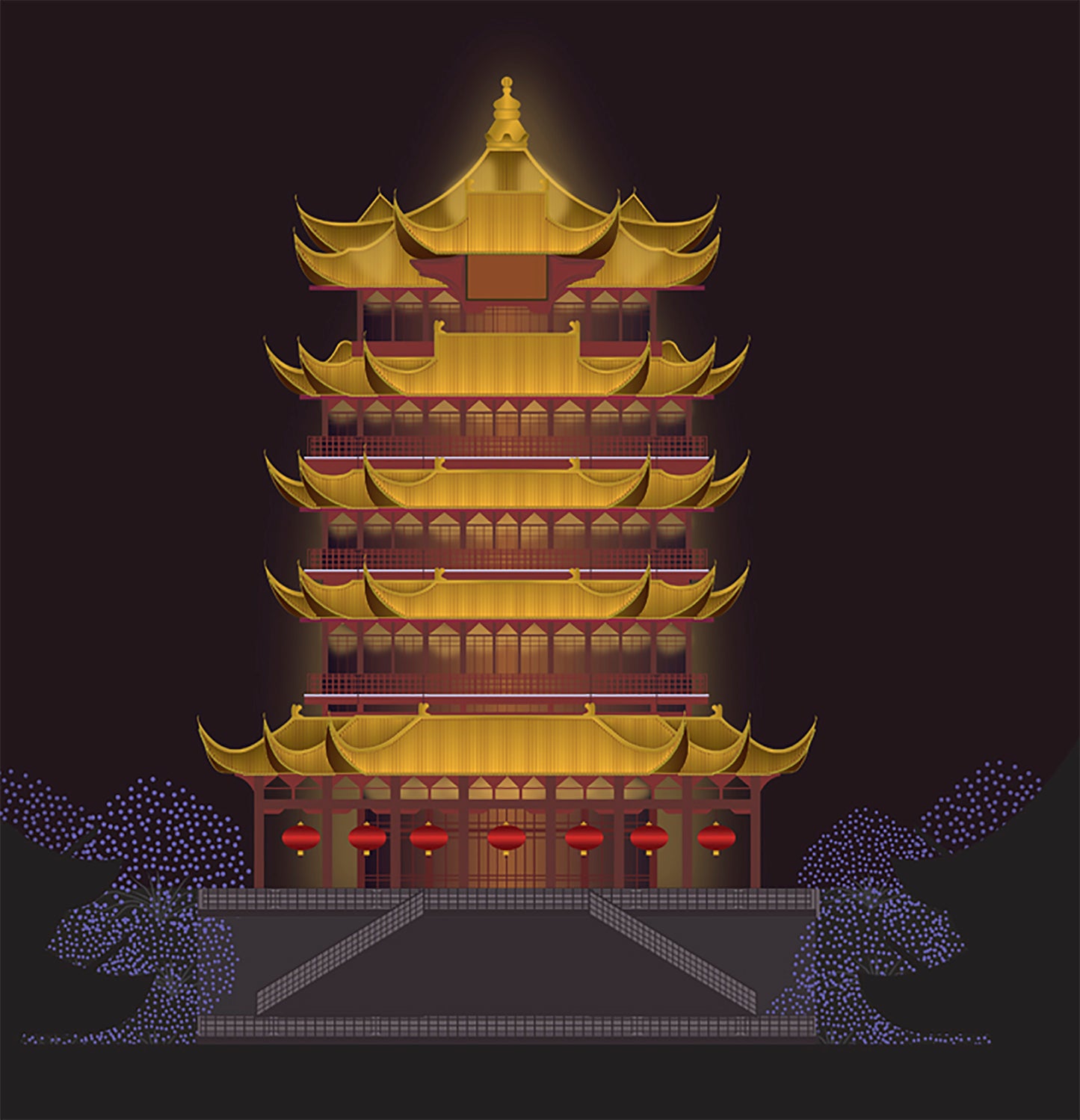 Yellow Crane Tower Poster Framed Canvas Print, Wuhan City Poster, Vector poster, China, abstract poster, illustration poster, canvas art