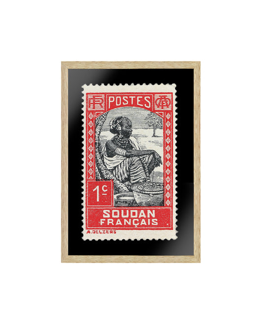 Vintage African Stamp Art Postage, Soudan Stamp, Black Woman Portrait Art, Printed Picture Wall Art Decoration, Travel Poster Prints