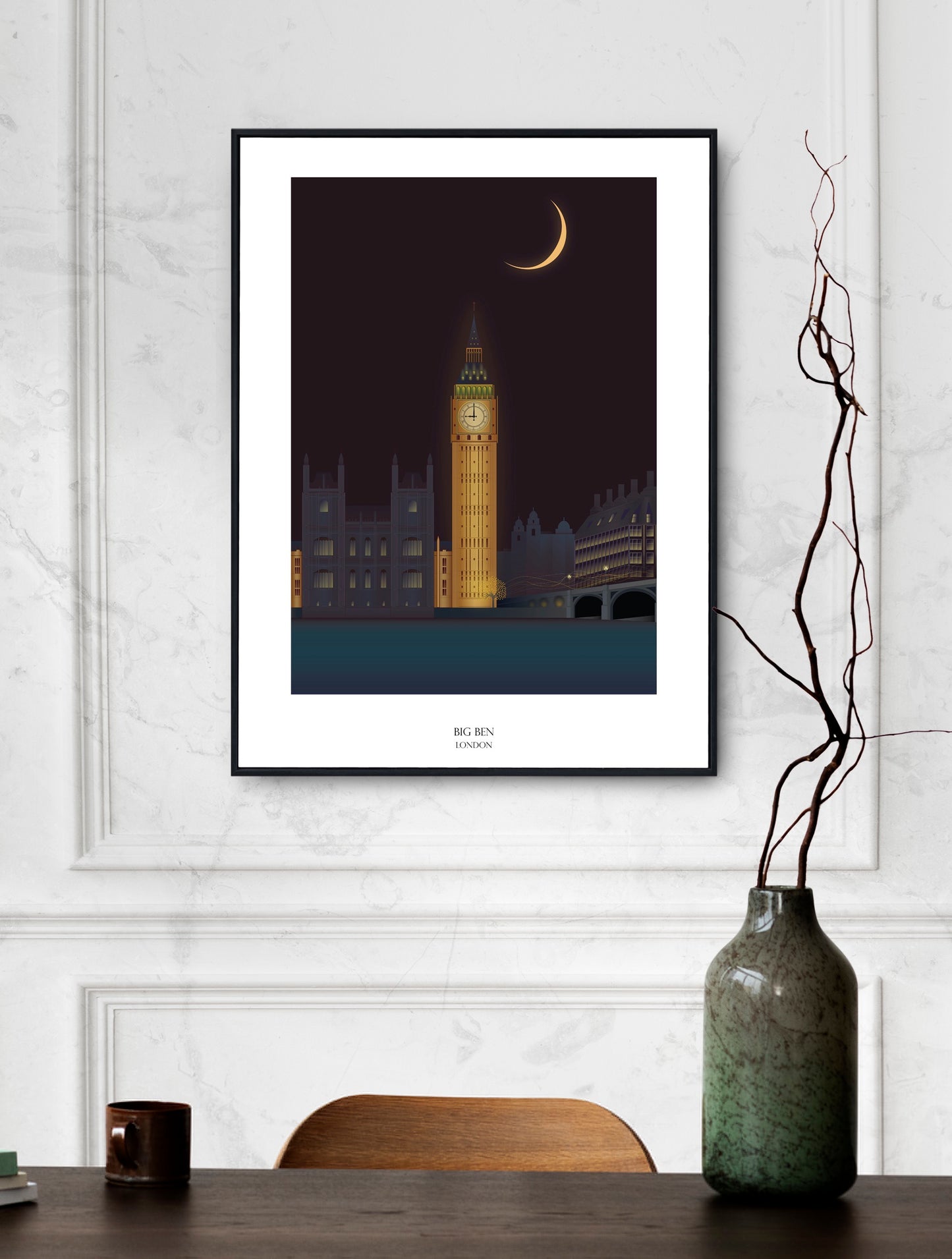 Big Ben London Poster Framed Canvas Print, London Clock Tower, Vector poster, London UK, abstract poster, illustration poster, canvas art