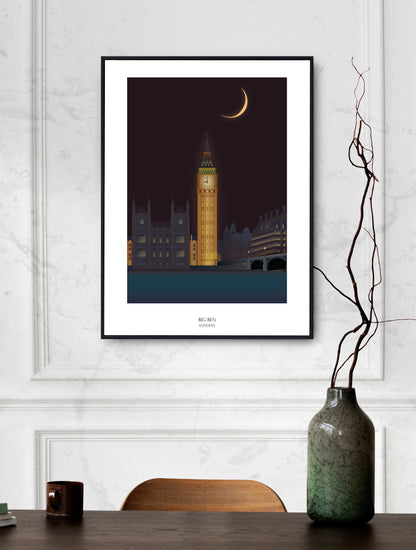 Big Ben London Poster Framed Canvas Print, London Clock Tower, Vector poster, London UK, abstract poster, illustration poster, canvas art