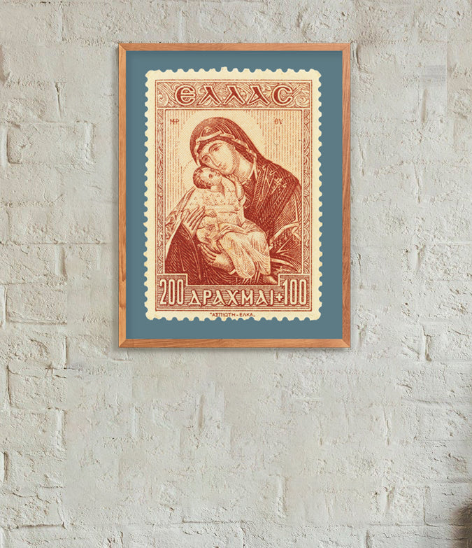 Greece Stamp Collection, Madonna, Philately, Poster, Wall Hangings, Home Decor, Gift idea