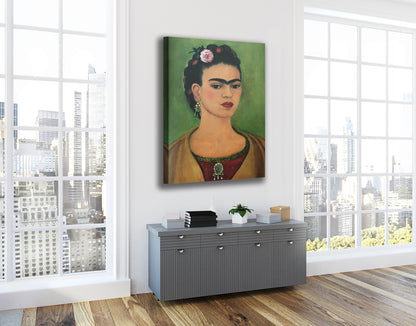 Frida Kahlo Self Portrait Colorful Green Canvas, Wall Art Decoration Canvas Printed Canvas, home decor poster