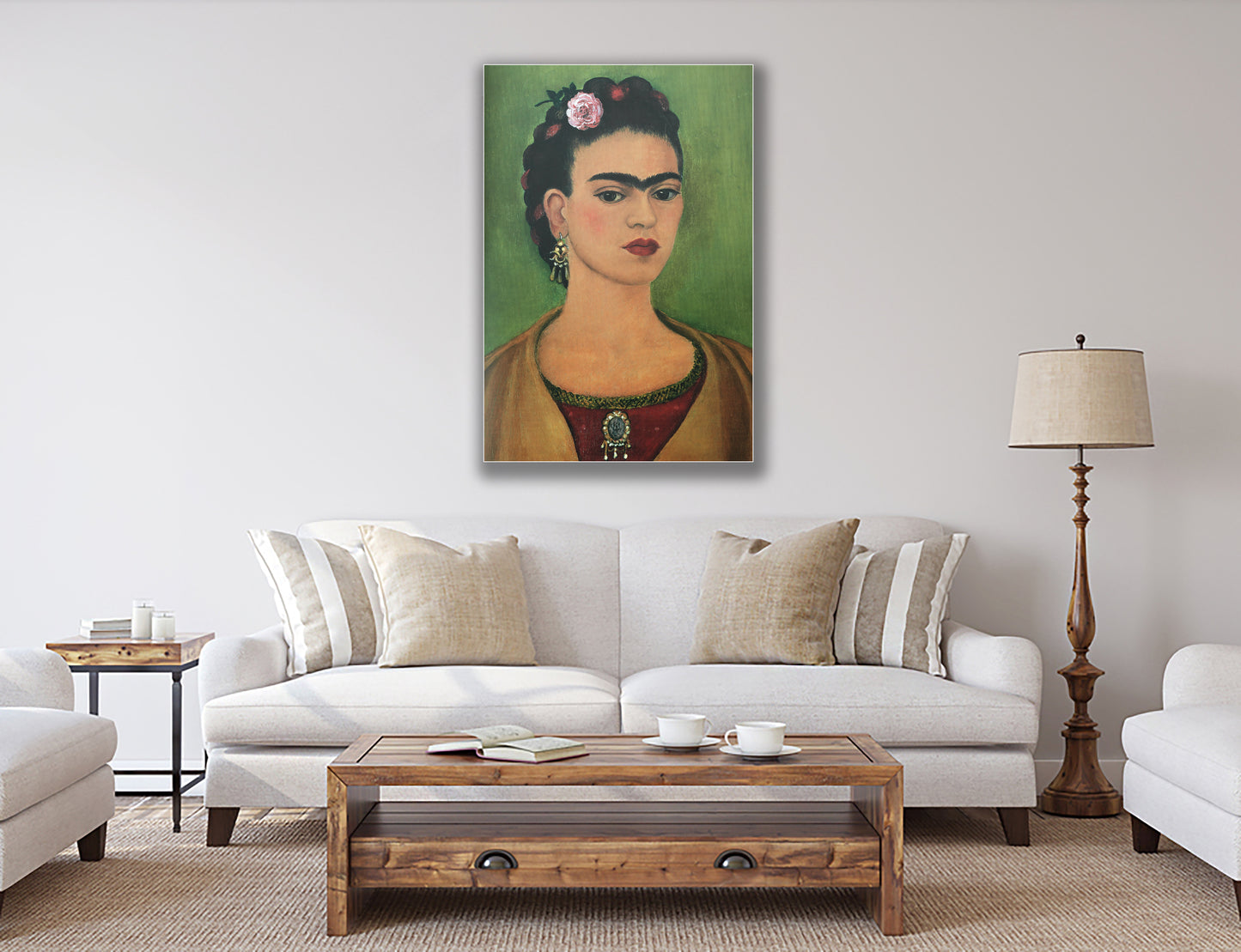 Frida Kahlo Self Portrait Colorful Green Canvas, Wall Art Decoration Canvas Printed Canvas, home decor poster