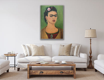 Frida Kahlo Self Portrait Colorful Green Canvas, Wall Art Decoration Canvas Printed Canvas, home decor poster