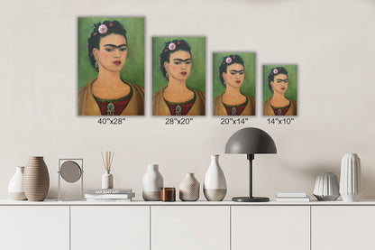 Frida Kahlo Self Portrait Colorful Green Canvas, Wall Art Decoration Canvas Printed Canvas, home decor poster