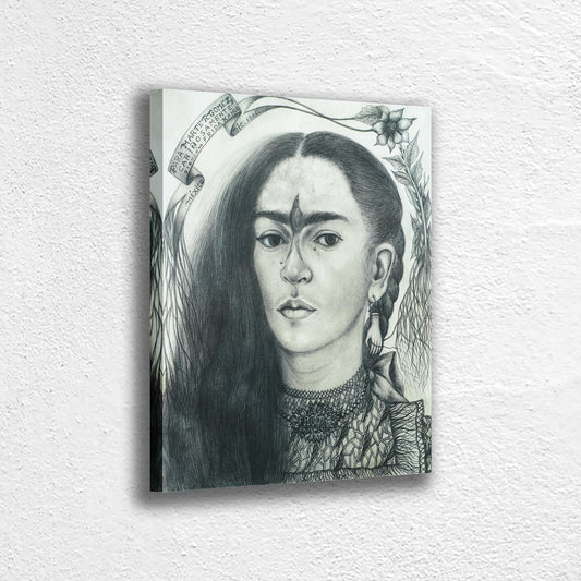 Frida Kahlo Self Portrait Canvas Wall Art Decoration, Printed Canvas, home decor, Portrait Poster, White Black Canvas