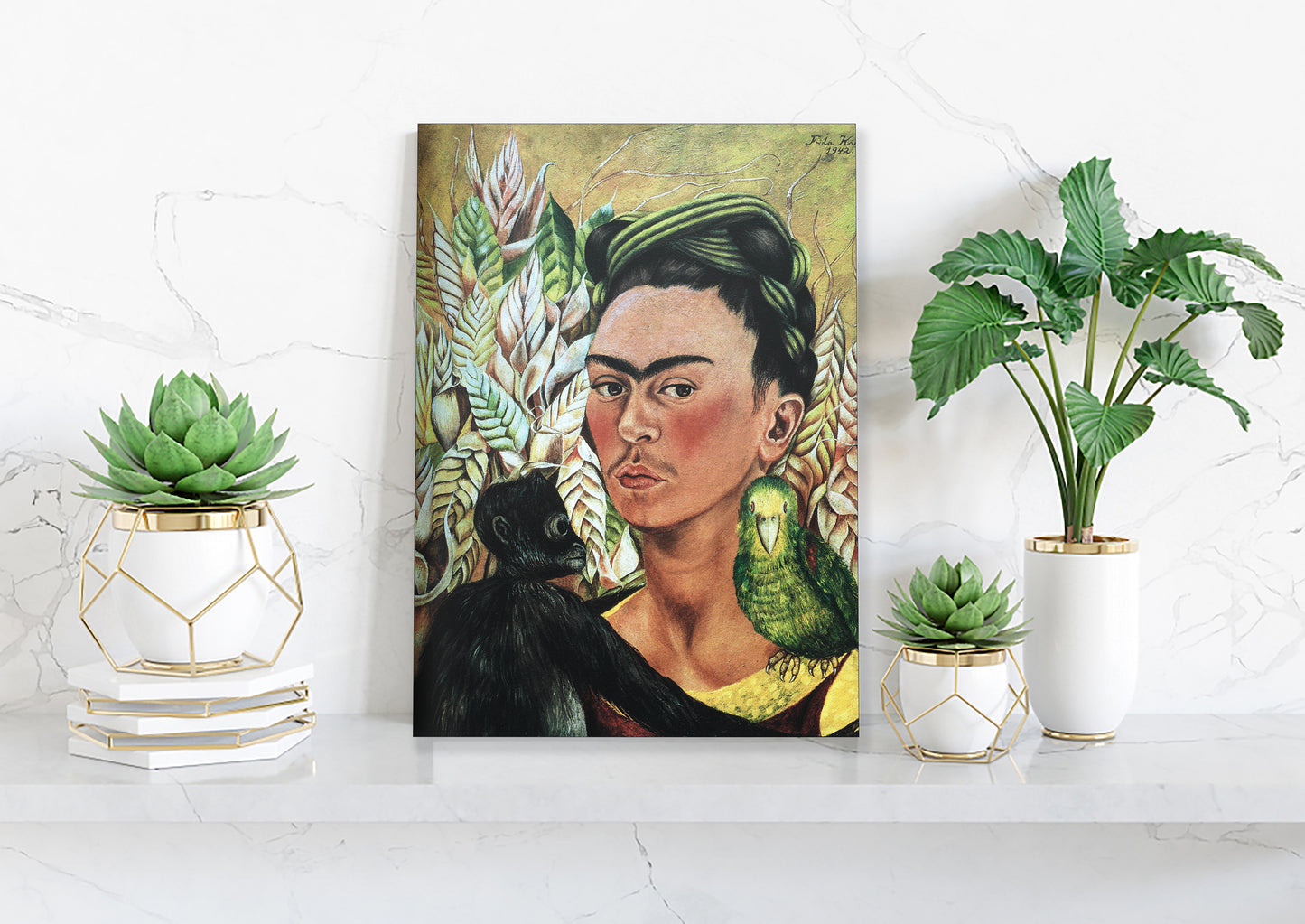 Frida Kahlo Self Portrait with Animals Hanging Canvas, Wall Art Decoration Canvas Printed Canvas, home decor poster