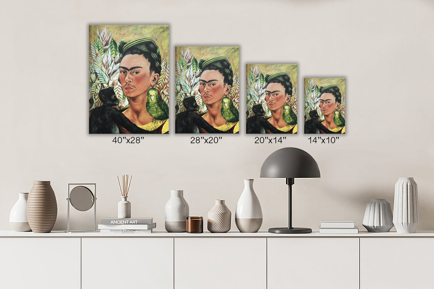 Frida Kahlo Self Portrait with Animals Hanging Canvas, Wall Art Decoration Canvas Printed Canvas, home decor poster