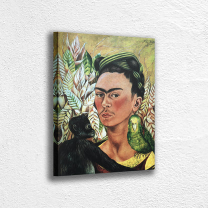 Frida Kahlo Self Portrait with Animals Hanging Canvas, Wall Art Decoration Canvas Printed Canvas, home decor poster